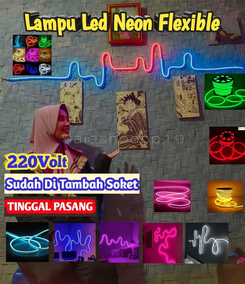 Product Introduction of COD Diskon 17% Lampu hias Led Neon Flex 220V 1 2 3 4 5M sudah+soket Lampu Detak Jantung Variasi Kamar Pelapon Aesthetic 1