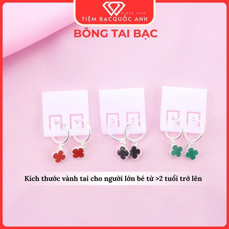 Bông khuyên tai tòn ten cỏ 4 lá đủ màu vành khuyên tai đính hột to bé nào đeo cũng vừa kể cả người lớn bạc ta nguyên chất thành phần bạc s950