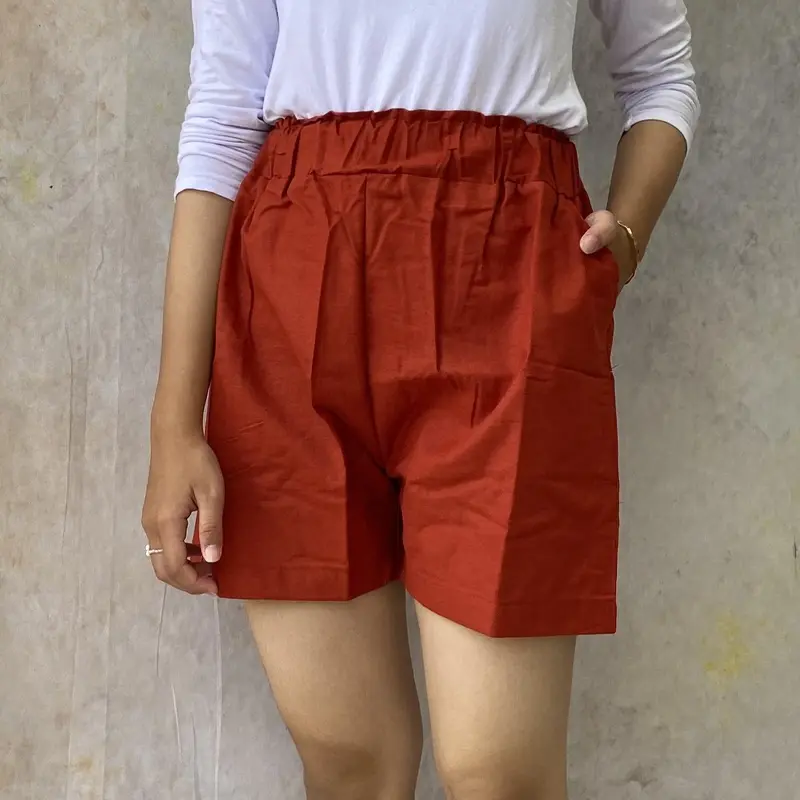 Joya Pants Celana Pendek Linen Wanita Size M L XL Jumbo Pinggang Elastis Saku Samping Shorts Santai Casual Dewasa hotpants rayon Kulot Katun 4