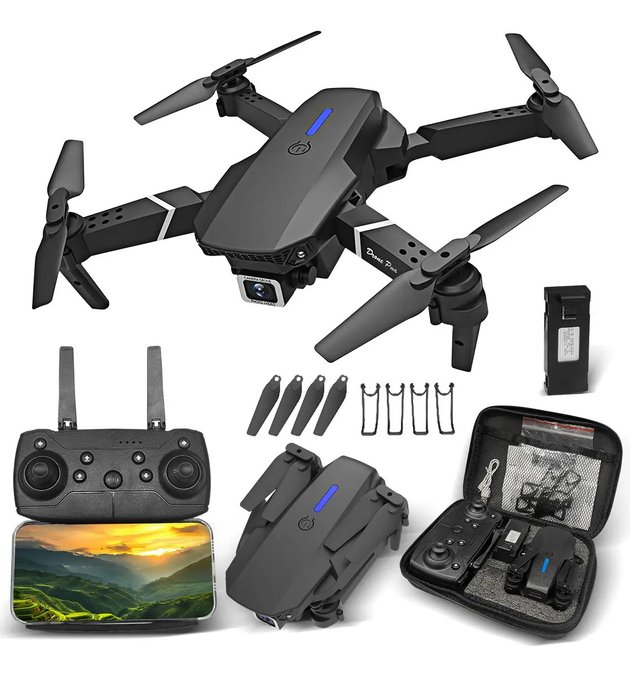Drone E88 Com Câmera 4k Dupla Full Hd Foto Filma Cor Preto