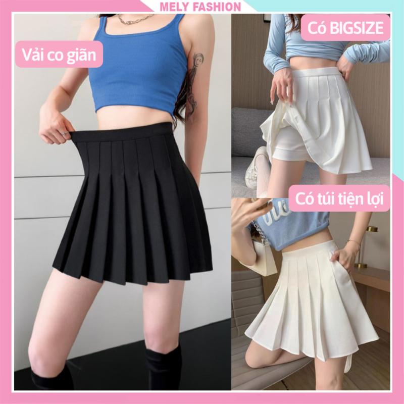 Chân váy tennis xếp ly ngắn Mely Fashion chữ A có túi cạp cao tôn dáng Umi cao cấp co giãn bigsize đen trắng CV73-01