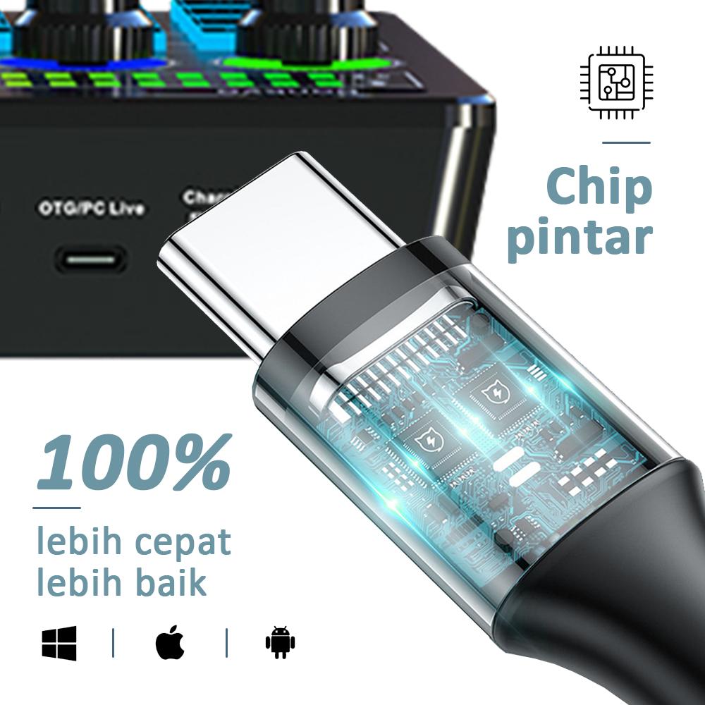 Bonkyo Kabel OTG 2 in 1 Type C & Lightning 1.5m dan 1m untuk Pengisian Daya & Soundcard Live dengan Desain Tahan Tarikan dan Tekukan