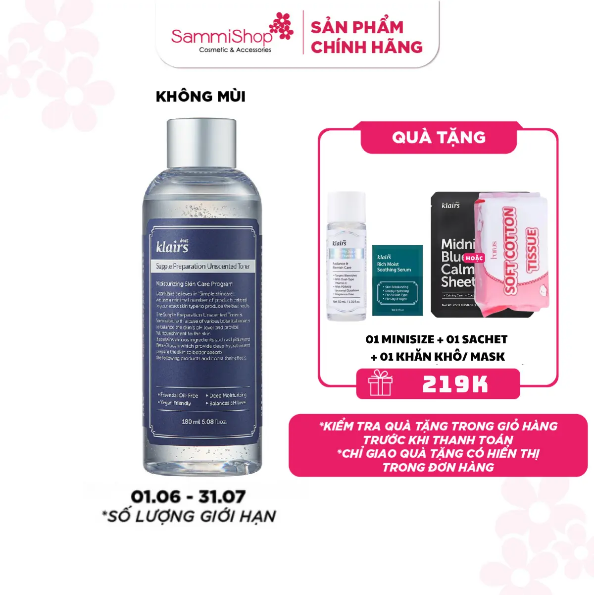 KLAIRS Supple Preparation Unscented Toner 180ml - Nước hoa hồng ( Dưỡng Ẩm Da ) LC