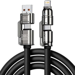 240 W 4 in 1高速充電データケーブル、多機能高速充電ケーブル、Type-CおよびiOSインターフェイスに対応した電話アクセサリー