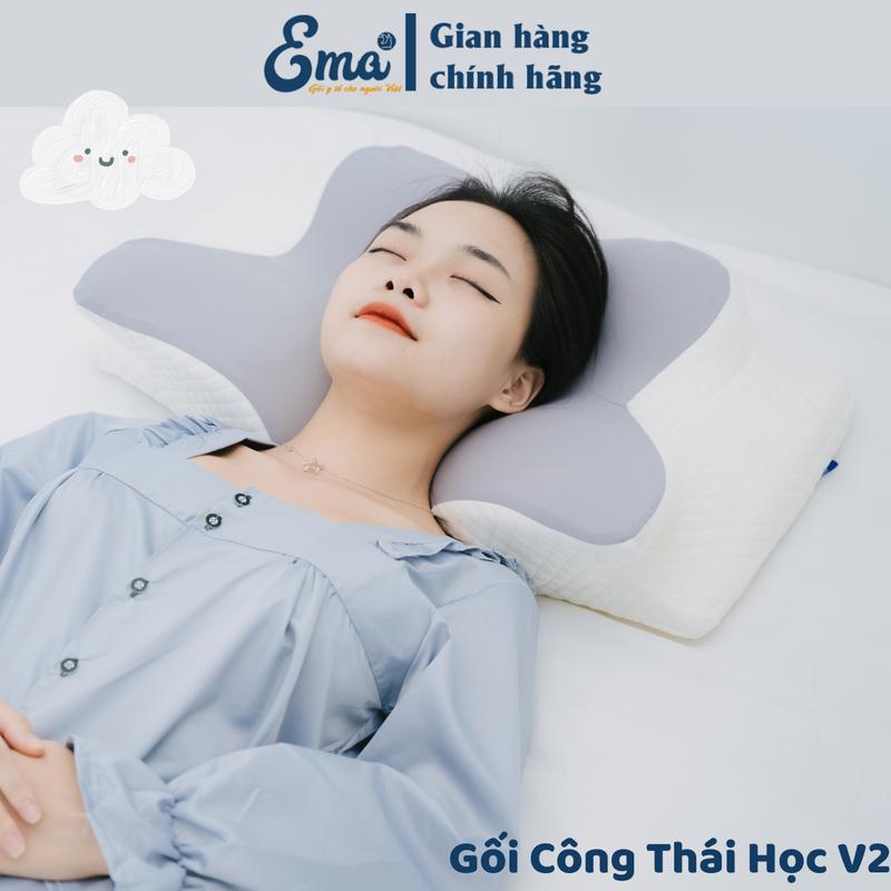 Gối công thái học EMA cao su non - Thiết kế thế hệ 2 giúp giảm đau mỏi vai gáy ,êm ái cho giấc ngủ