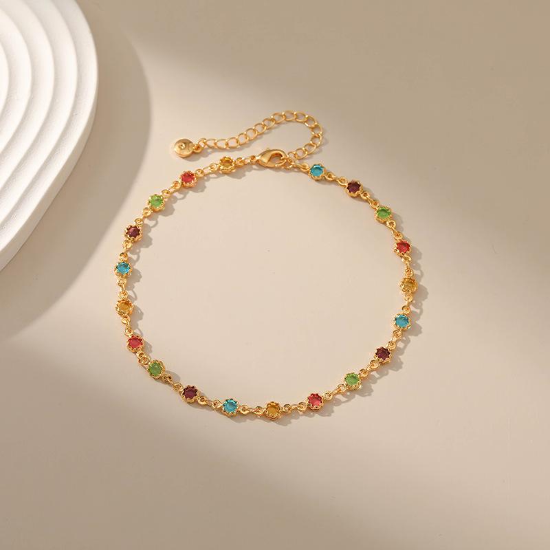 Product Introduction of Octagonal Edge Covered Color Zircon Anklet Ethnic Style Foot Ornaments 3