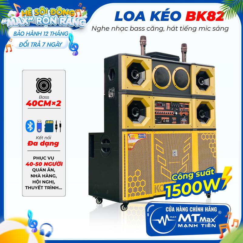 MTMax Loa Kéo Karaoke Công Suất Lớn | MTMax BK82 | 1500W | Bass Đôi 40CM |Kèm 2 Micro Cao Cấp Chống Hú Bắt Sóng Xa | Phù Hợp 50-60 Người | Loa Karaoke Gia Đình Đám Tiệc Hội Nghị Sân Khấu Nhỏ | Dùng Thử 7 Ngày - Bảo Hành 12 Tháng