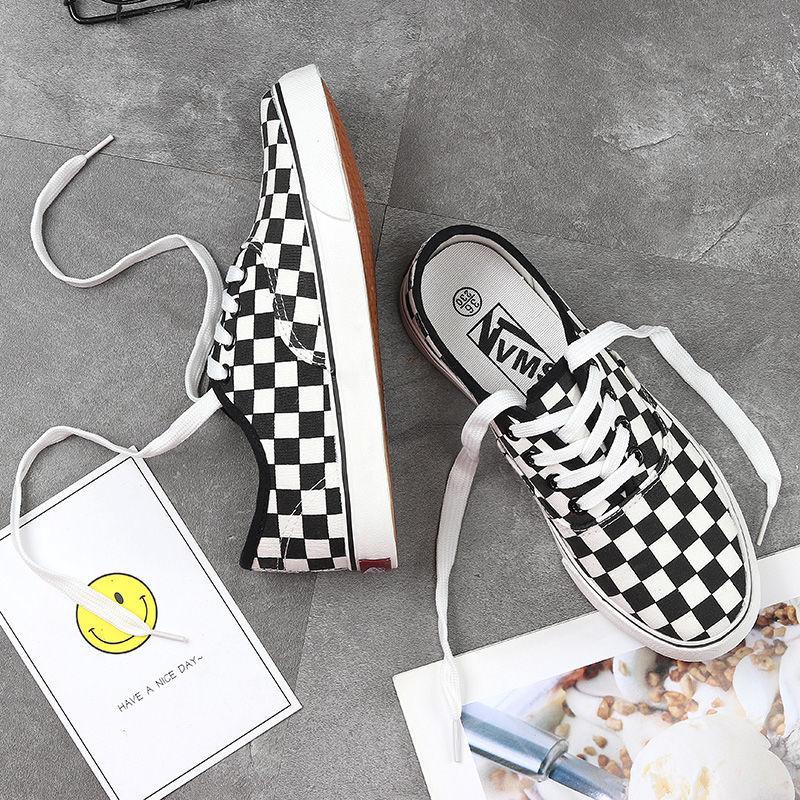 Product Introduction of Spring New Canvas Shoes Men's Black and White Plaid Shoes Low-Top Breathable Slip-on Lazy Shoes Casual Trendy Sneakers 21