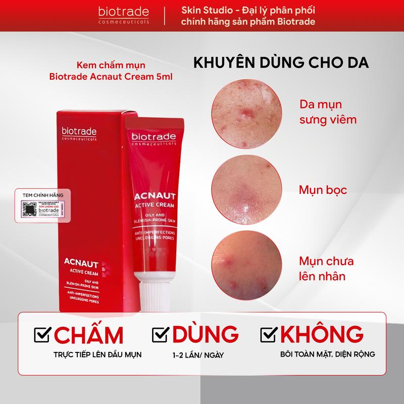 MUA TRÊN LIVE GIẢM 15K BIOTRADE ACNAUT ACTIVE CREAM 5ML-KEM CHẤM MỤN GIẢM MỤN SƯNG VIÊM CÓ HỘP