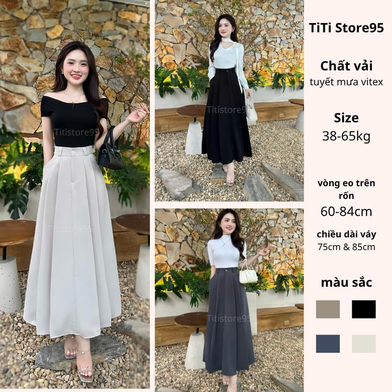  Chân váy xếp ly bồng bềnh công sở thanh lịch 2 dáng dài ~87cm hoặc ~75cm   có hai túi  vải Vitex 