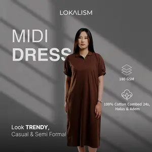 Lokalism Midi Dress Wanita 100% Cotton Combed 24s Premium 180 GSM Lembut dan Trendy | Coffee Brown