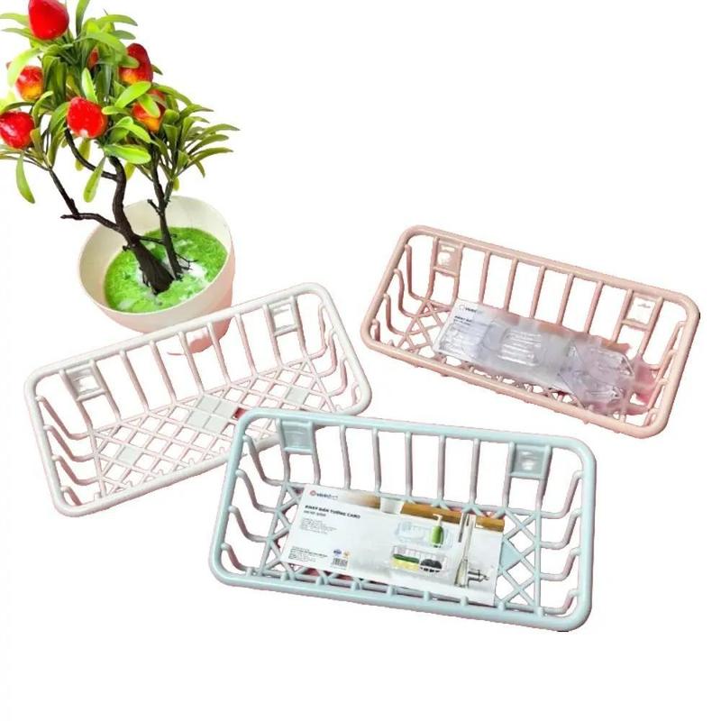Việt Nhật Combo 3 Khay Dán Tường Caro Màu Ngẫu Nhiên Kích Thước 22x10x6.5cm Chất Liệu Nhựa PP Đa Năng Cho Nhà Tắm & Nhà Bếp Trắng Xám Hồng Xanh