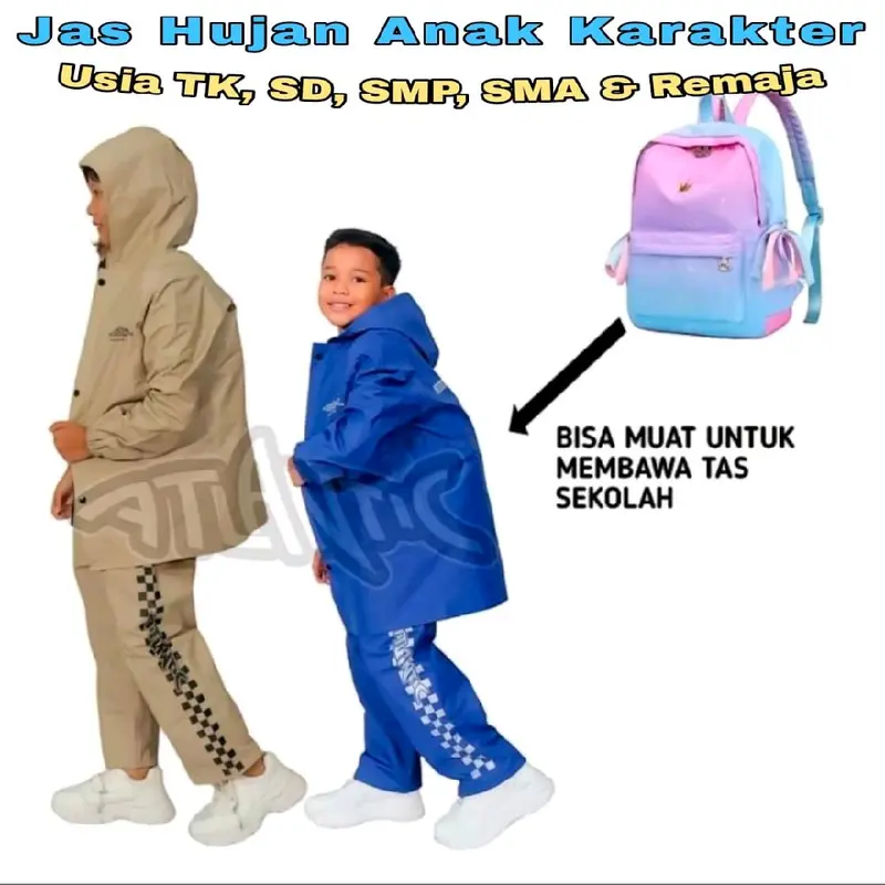 Jas Hujan Anak Karakter PVC Super Tebal Anti Rembes Waterproof Kuat Setelan - Perlindungan Ganda 7