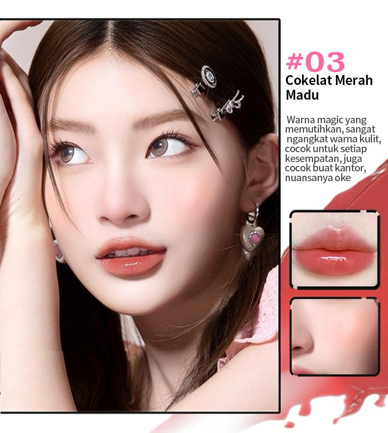 BOQILYNE 2-in-1 Lip & Cheek Gel! Sapuan Mudah, Warna Glow – Tahan Lama Anti Lengket	 Bibir Kosmetik Lipstik