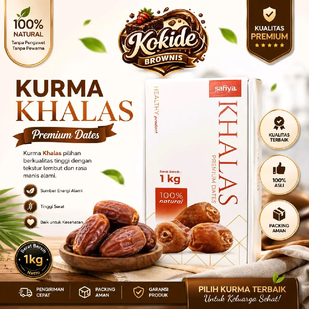 Safiya Kurma Khalas 1KG - Premium Dates 100% Alami dengan Kualitas Terbaik dan Packing Aman untuk Camilan Sehat Harian dan Menu Berbuka Puasa