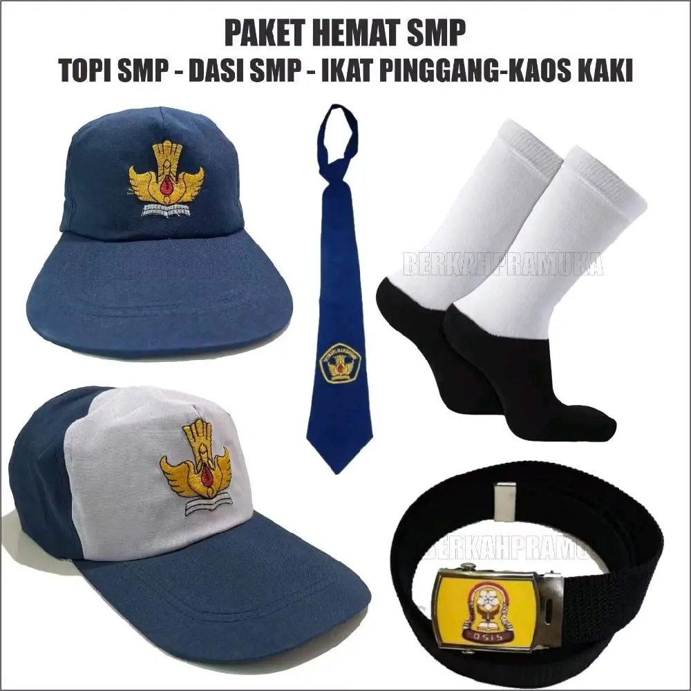 Paket Hemat 3 in 1 Set Seragam Atribut SD SMP Putra Putri Topi Dasi Sabuk dan Kaos Kaki Hemat Murah Lengkap dalam Satu Paket Praktis
