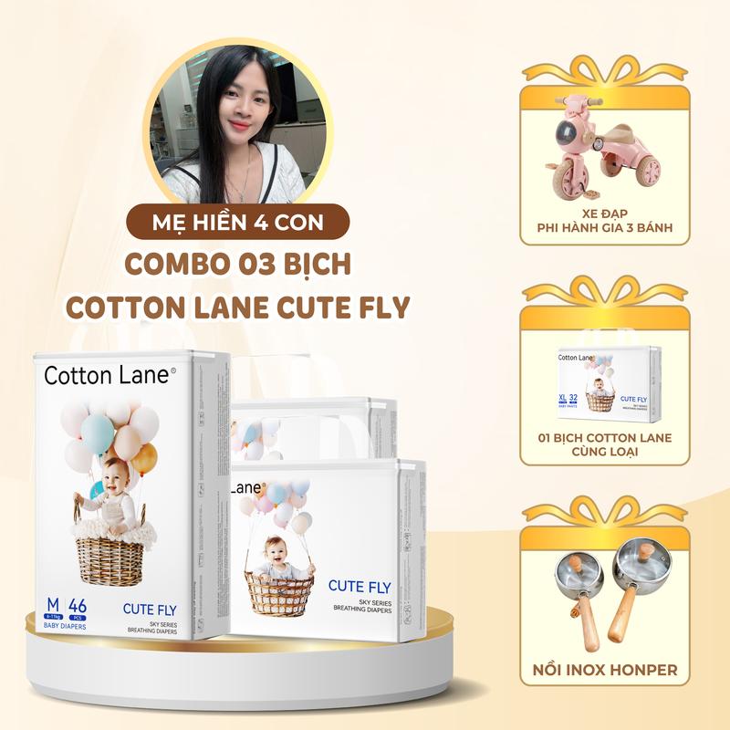 MẸ HIỀN 4 CON - TẶNG QUÀ Combo 3 Bịch Tã Bỉm Cotton Lane Cute Fly Ultra-Thin Air Core Hà Lan Tiêu chuẩn Châu Âu Mềm Mại Thấm Hút 1600ml đủ size cho bé