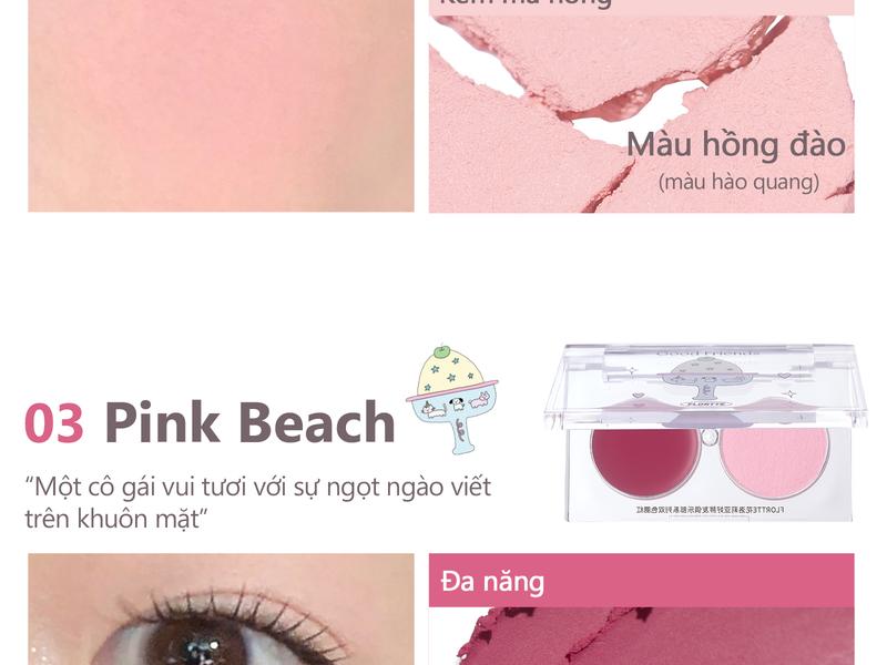 Product Introduction of Kem má hồng hai màu Flortte, dạng kem đa năng, kết cấu kép, có thể sử dụng nhiều cách khác nhau, tăng độ sáng cho gương mặt, tạo lớp trang điểm tự nhiên, 3.2g, 6 mẫu để chọn lựa 12