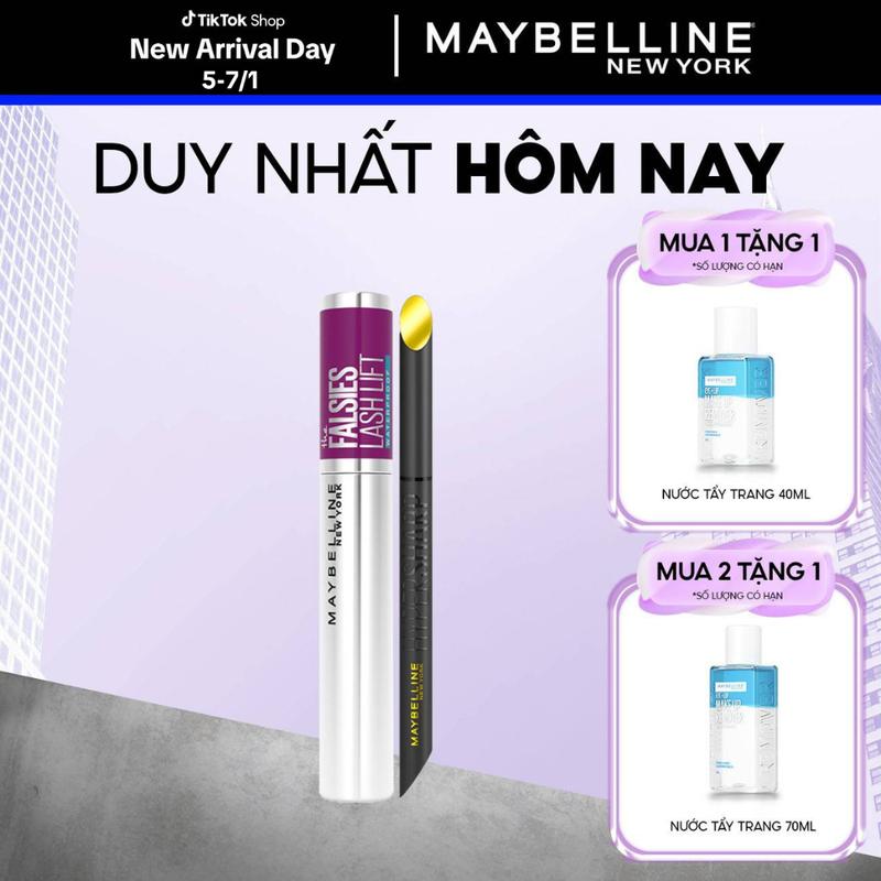 Bộ trang điểm Bút kẻ mắt nước siêu sắc mảnh Hyper Sharp Mascara Uốn Mi Nâng Mi và Làm Dày Mi Falsies Lash Lift Maybelline New York