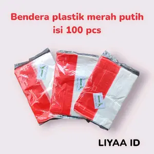 Bendera Plastik Merah Putih Isi 100 Pcs Bendera Indonesia Bunga lily Umbul Umbul 17 Agustus