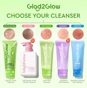 【Ready Stock】Glad2Glow Face Wash Cleanser Gather -glowing blackhead barrier sensitif exfoliating Berjerawat Ceramide Exfoliating | pembersih wajah skincare memutihkan dan glowing | facial wash mencerahkan kulit kusam gentle sabun cuci muka low ph glow