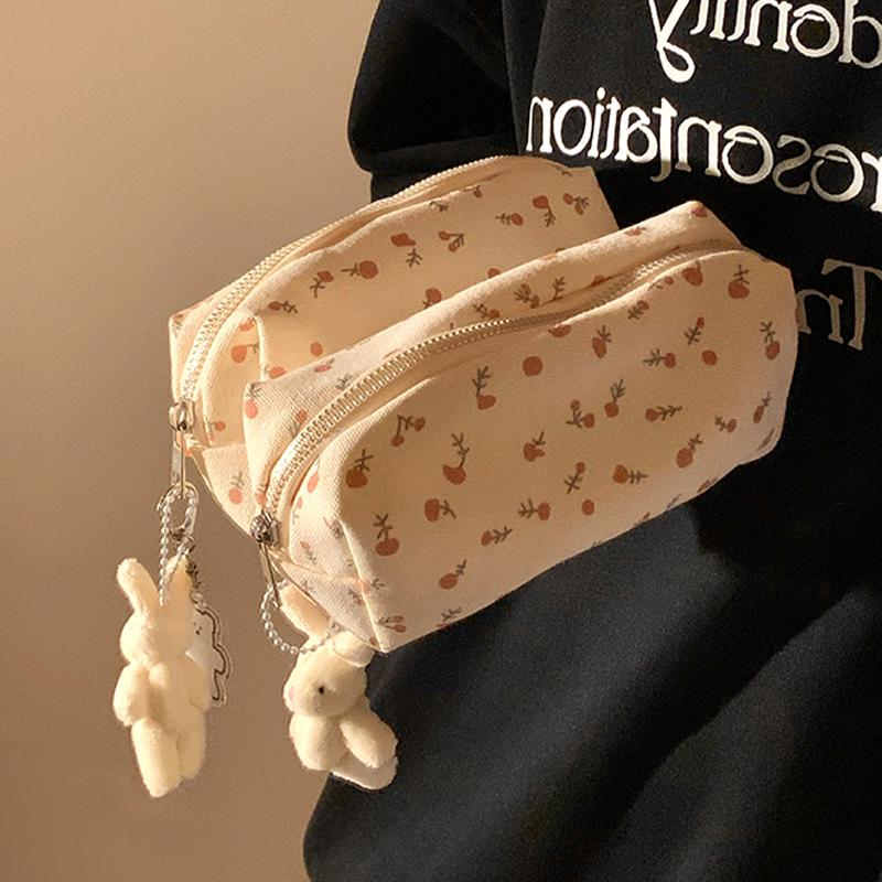 Túi Đựng Bút Vải Bố Hoa Kem Dễ Thương Dung Lượng Lớn Cho Học Sinh Sinh Viên Văn Phòng