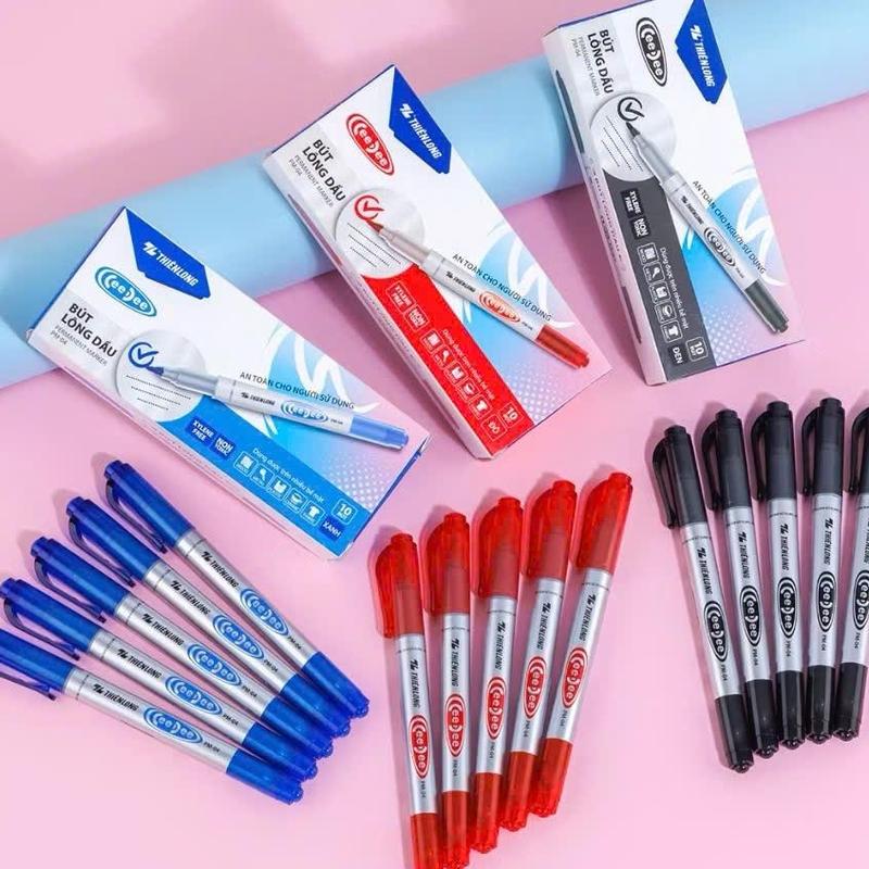 Combo 10 Bút lông dầu 2 đầu bút Thiên Long PM-04 3 Màu Mực