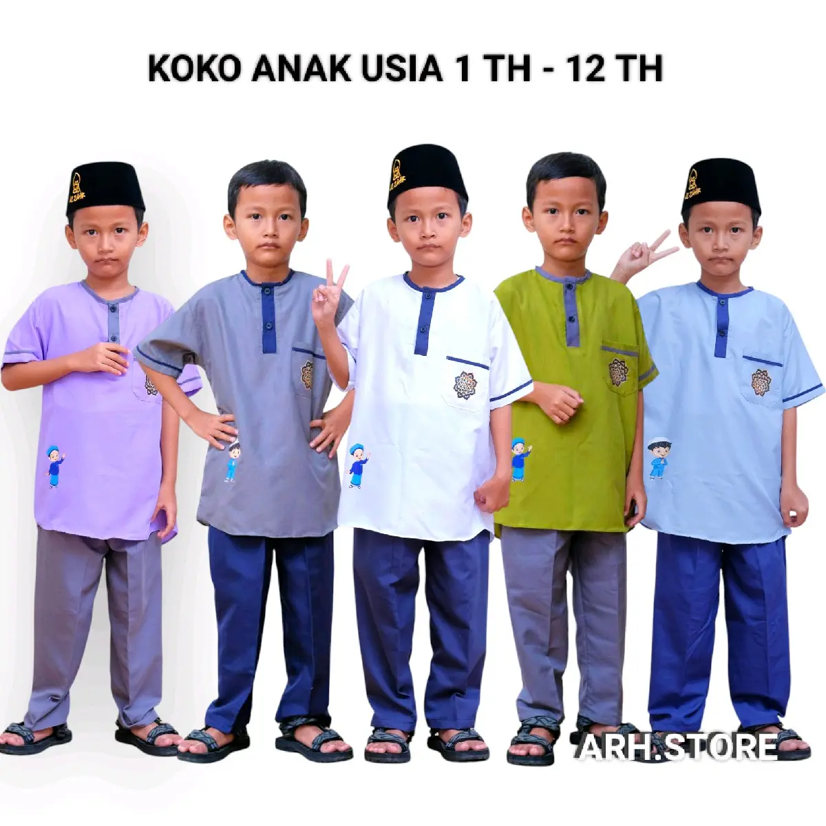 Set Baju Muslim Anak Laki-Laki 100rb 3pcs Terbaru 2024 - Koko Pendek, Celana Peci Bayi, dan Kain Panjang Nyaman Setelan Kurta Cowok katun Toyobo