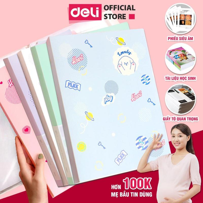 File Lá Đa Năng - Sổ Đa Năng Lưu Giữ Hình Ảnh Giấy Tờ File Lá Đựng Siêu Âm Tài Liệu Giấy A4 Deli - 20 30 40 60 Lá - Xanh Dương Hồng Trắng