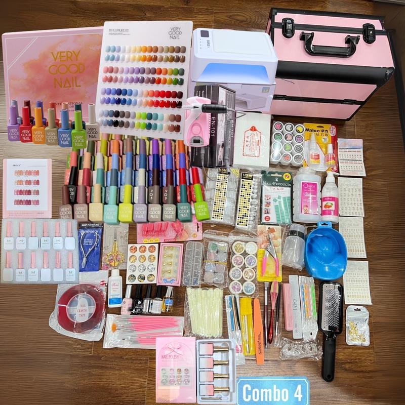 Combo Dụng Cụ Làm Móng Đầy Đủ Số 4, Bộ Phụ Kiện Làm Nail Chuyên Nghiệp Set Sơn Thạch 24 Màu Kèm Set Sơn Mắt Mèo Siêu Sáng, Máy Hơ Sun 5, Cốp 2 Tầng Nữ
