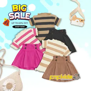 POPPY JISOO BLASTER setelan pakaian anak perempuan rajut Lengan pendek Setrip Korea Fashion kids