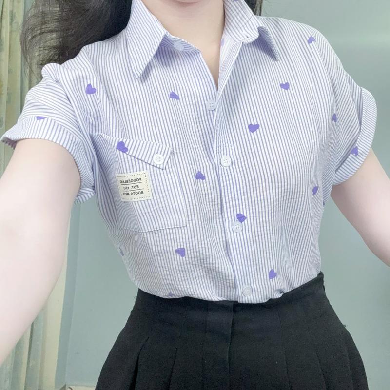  Áo Sơ Mi Nữ tay hến học tiết trái tim AMI10 