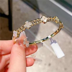 Vòng Tay May Mắn Lucky Four Leaf Zircon Bracelet Real Gold Plated Light Luxury High End Fashion Jewelry Gift trangsuc