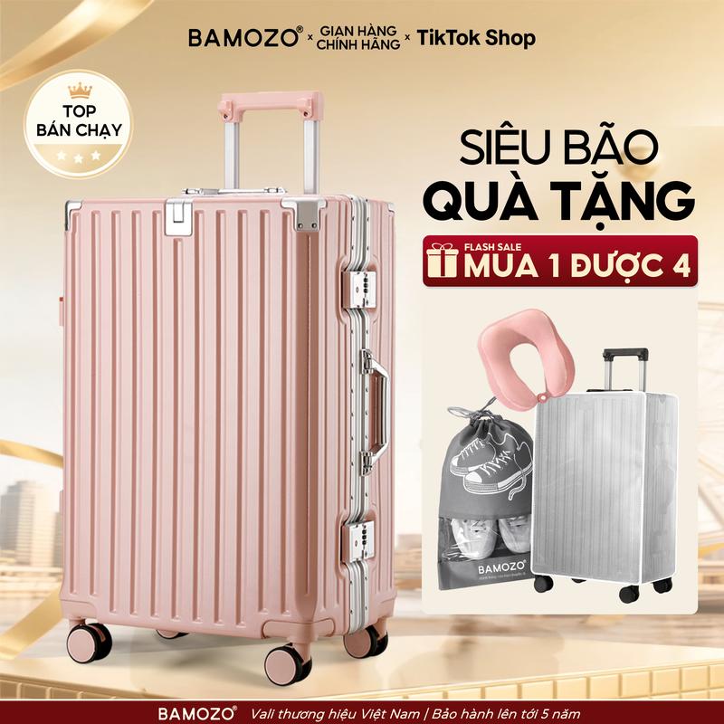 [P2 - Quà 369k] Vali Bamozo khung nhôm 9066A nhựa PC nguyên khối chống va đập size 20/24 bảo hành 5 năm