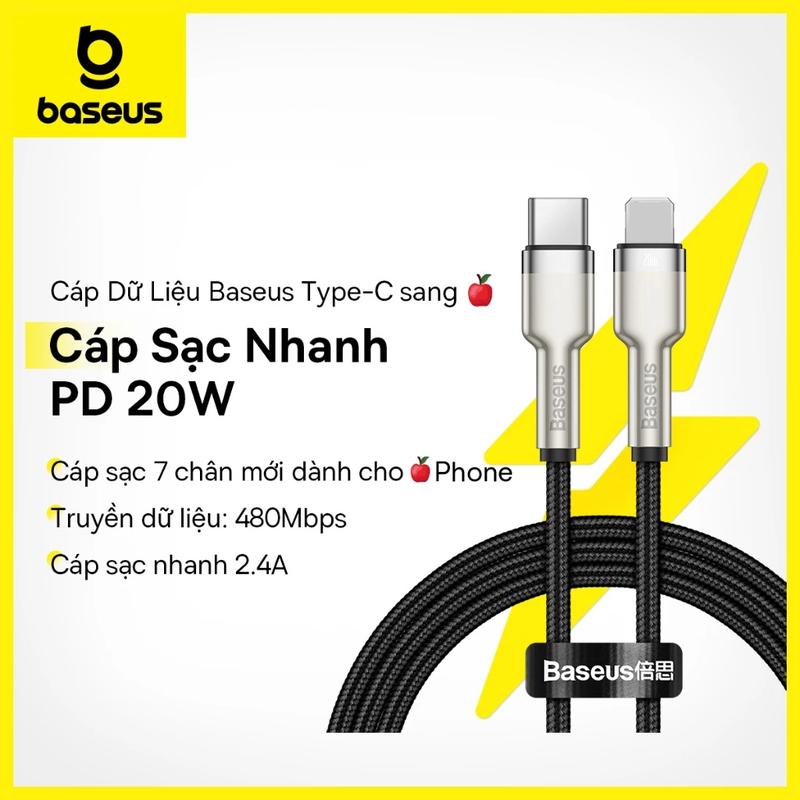   Baseus  Dây cáp sạc nhanh 20W Baseus từ đầu type C sang đầu Lightning - dây sạc cho Iphone 20W dây bện cực bền· 