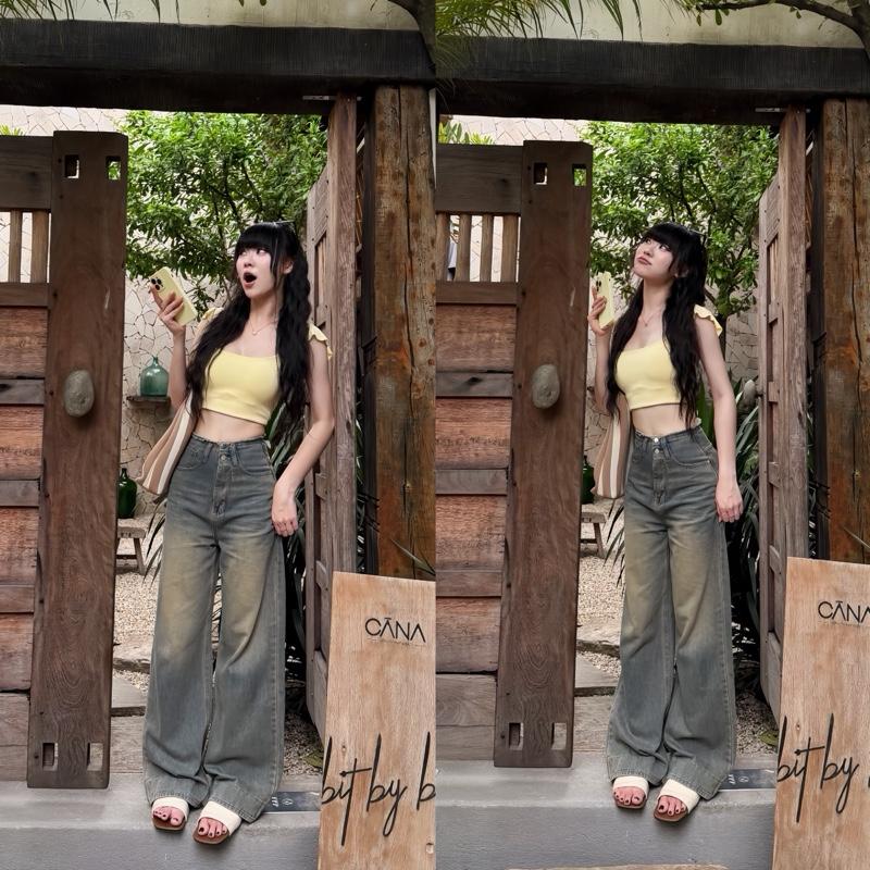 Quần Suông vải jean qc phối lưng tua 2 nút Q1291