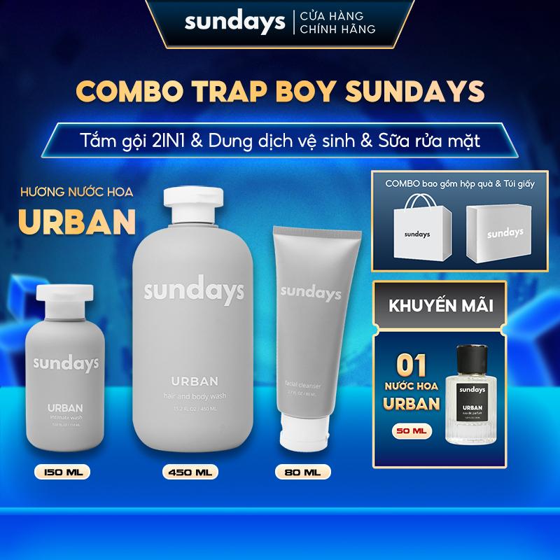 [TẶNG NƯỚC HOA 50ML] Combo Sữa Tắm Gội Vệ Sinh Nam Sundays - Combo Trap Boy - Sữa tắm gội 2in1 hương nước hoa + Dung dịch vệ sinh nam Dưỡng Body, sữa rửa mặt nam giới, sữa tắm gội 4 1 nam