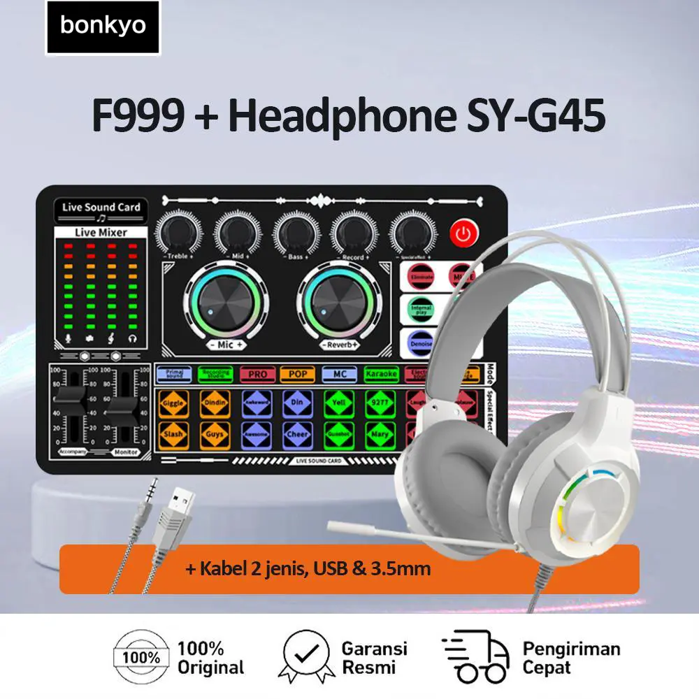 Bonkyo F999+G45 Sound card 2024 Ponsel Baru Bernyanyi Peralatan Siaran Langsung Khusus Set Lengkap TIKTOK Jangkar K song Profesi Rekaman
