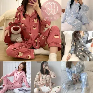 WOORI Baju Tidur Wanita Dewasa | Piyama Wanita Set | Baju Piyama Set Lengan Panjang