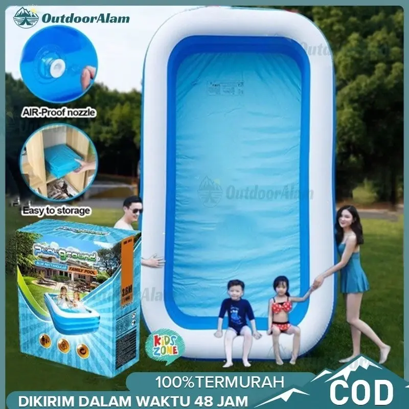 (gratis Pompa) BAHAN VINYL   BISA 4 ANAK PROMO Kolam Renang KISUBO Anak Laki Laki / Perempuan Keluarga Ukuran Besar 2 3 Meter/ 200 cm 300 cm SNI Kolam Renang Anak Dasar Gelembung Empuk Bentuk Kotak Crystal Rectangular Pool Murah/Kolam Renang Jumbo 2
