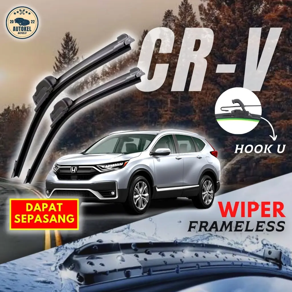 Wiper Depan Frameless Mobil Honda CR-V Framles CRV Import Berkualitas Karet Lentur Tebal 1 Set dapat 2 Pcs Kiri dan Kanan
