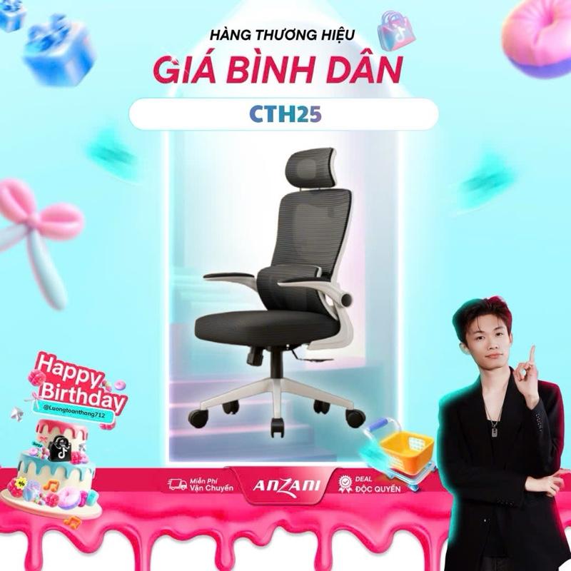 { Anzani x Luongtoanthang712} Ghế tựa lưng công thái học CTH 25 Anzani ghế xoay văn phòng 360 độ có gật gù thiết kế lưng kép chính hãng Anzani