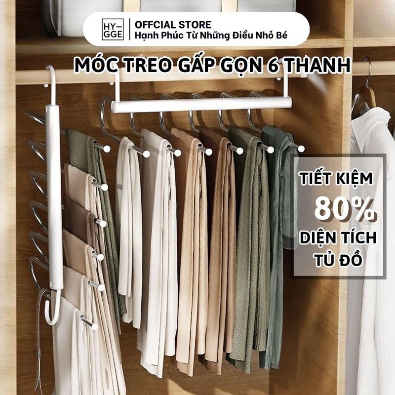  Móc Treo Quần Áo Gấp gọn 6 Thanh Giữ Form Tiết Kiệm 80% Diện Tích Chịu Tải Tới 6KG Chất Liệu Inox Bền Bỉ 