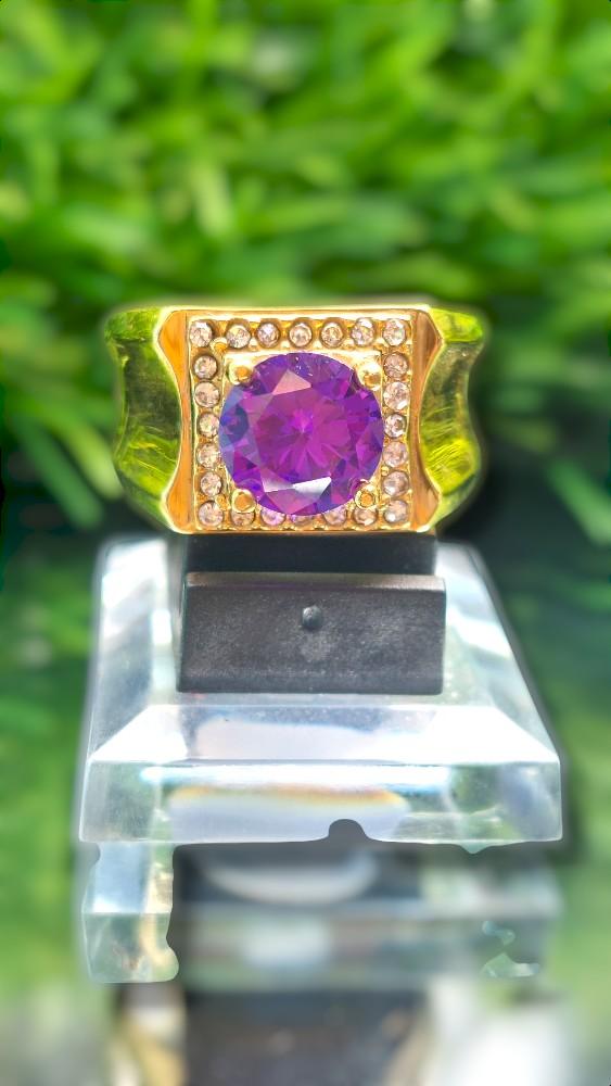 Product Introduction of Cincin pria batu mata kecubun9 ungu ring titanium gold dan silver 16