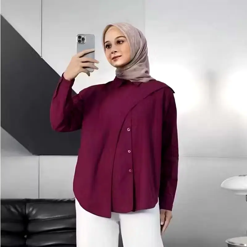 KEMEJA HAWA LAYER DEPAN BAHAN KATUN MIKRO - ATASAN WANITA OVERSIZE