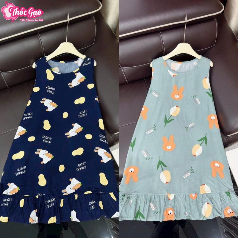 Váy bầu lanh sát nách mặc nhà mặc ngủ form rộng, mềm mịn, thoáng mát, họa tiết cực xinh