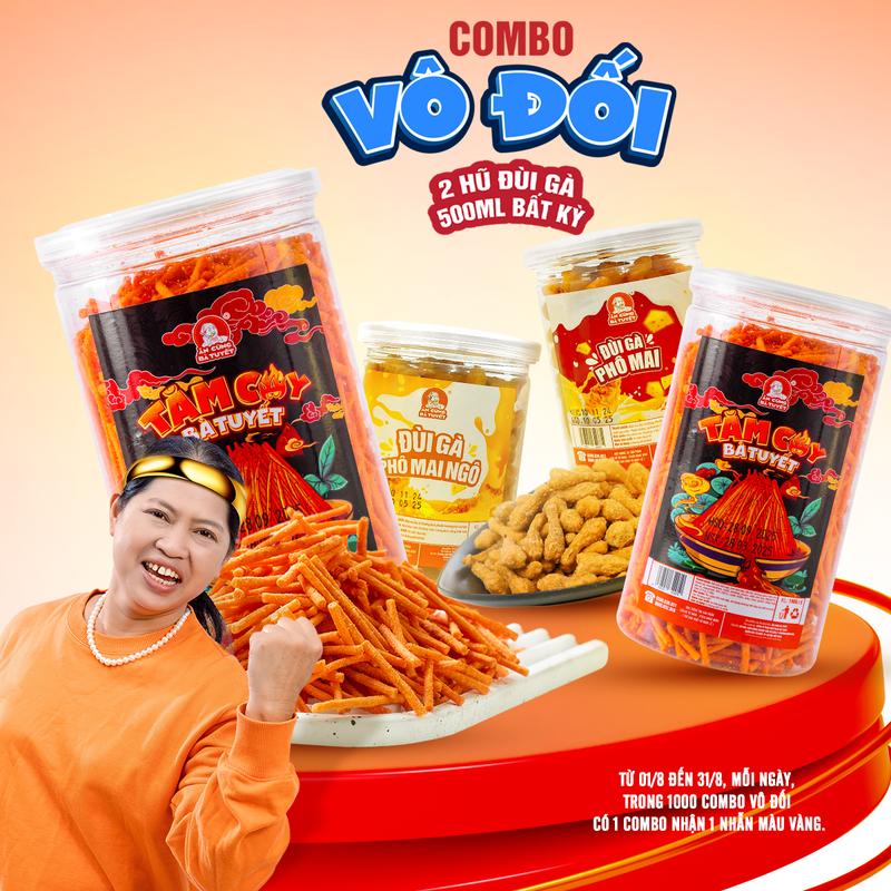 (NGÀY 1/8-31/8, MÔI NGÀY NHẬN 1 NHẪN TRONG 1000 ĐƠN) combo VÔ ĐỐI gồm : 2 hũ snack tăm cay + 2 hũ đùi gà bất kì - ĂN CÙNG BÀ TUYẾT