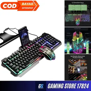 LIMEIDE Combo Set 1 Keyboard Computer Gaming RGB with Mouse + Holder Smartphone - T25 - Black    mobilator ff full set