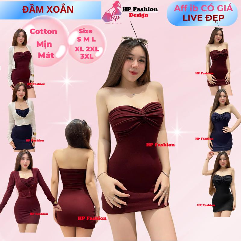 Đầm xoắn cúp ôm body ống dáng ngắn không mút váy kiểu trơn basic đen đỏ xanh có bigsize vải thoáng mát mùa hè tôn dáng sang chảnh HP57