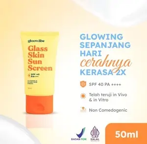 Gloow-be Glass Skin Sunscreen SPF40 PA+++ Brightening Mencerahkan Wajah Anti Kusam Glowing Finish Proteksi Sinar UV Ringan Cepat XX330